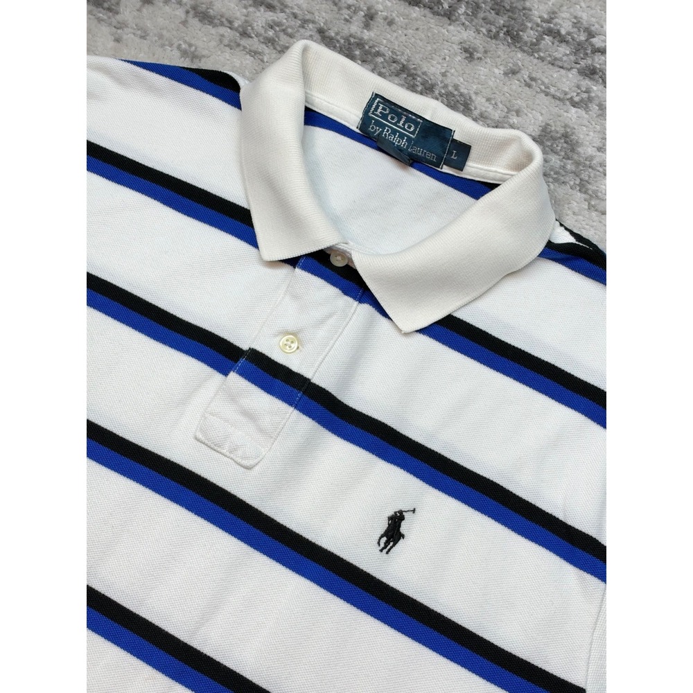 Polo Ralph Lauren Polo Shirt Mens L Y2K White Striped Rugby Short Sleeve